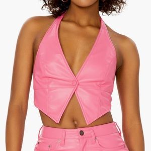 NWT AFRM Marin Faux Leather Crop Halter Vest Size XS